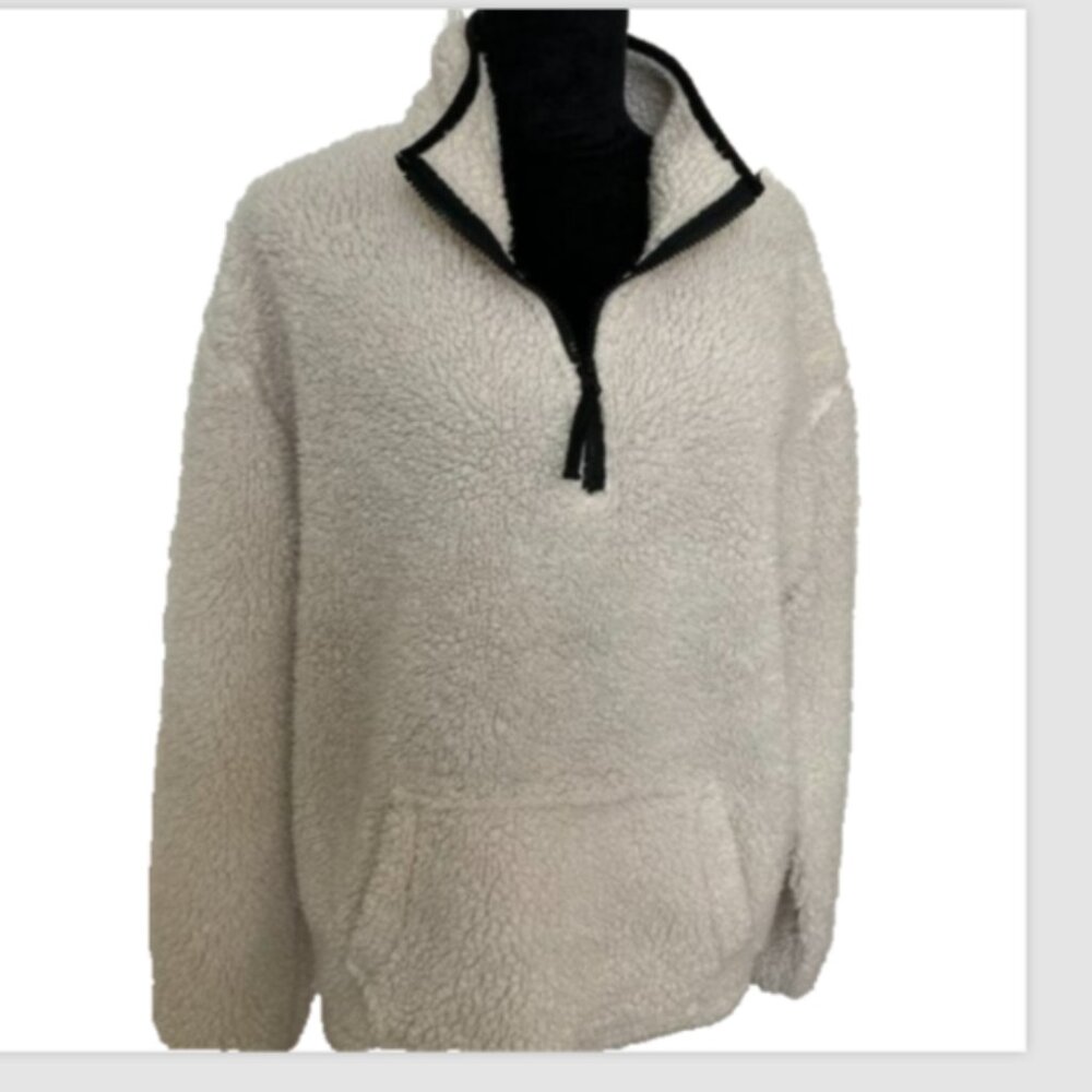 No Boundaries Womens White Sherpa Recycled Polyester Pullover Hoodie XXL Winter